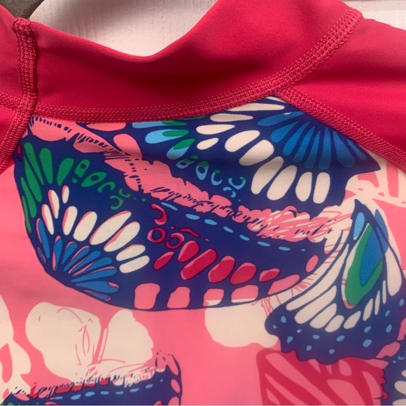 Patagonia Girls Hot Pink With Butterfly Print Swim Top Rashguard Size XL 14 EUC - Picture 4 of 6